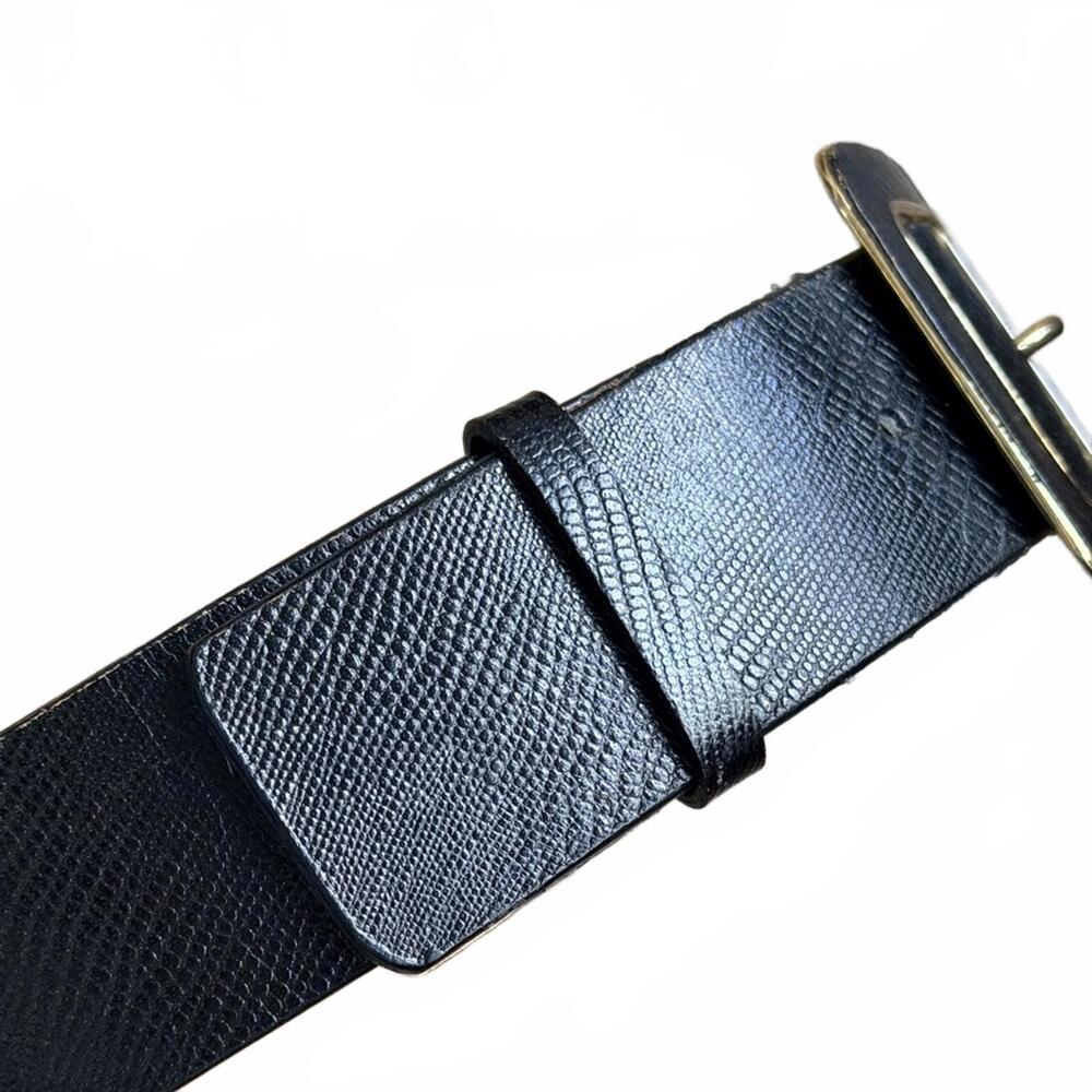 Vintage Oscar de la Renta Black Embossed Leather Wide Waist Belt w/Gold Buckle - Picture 8 of 11